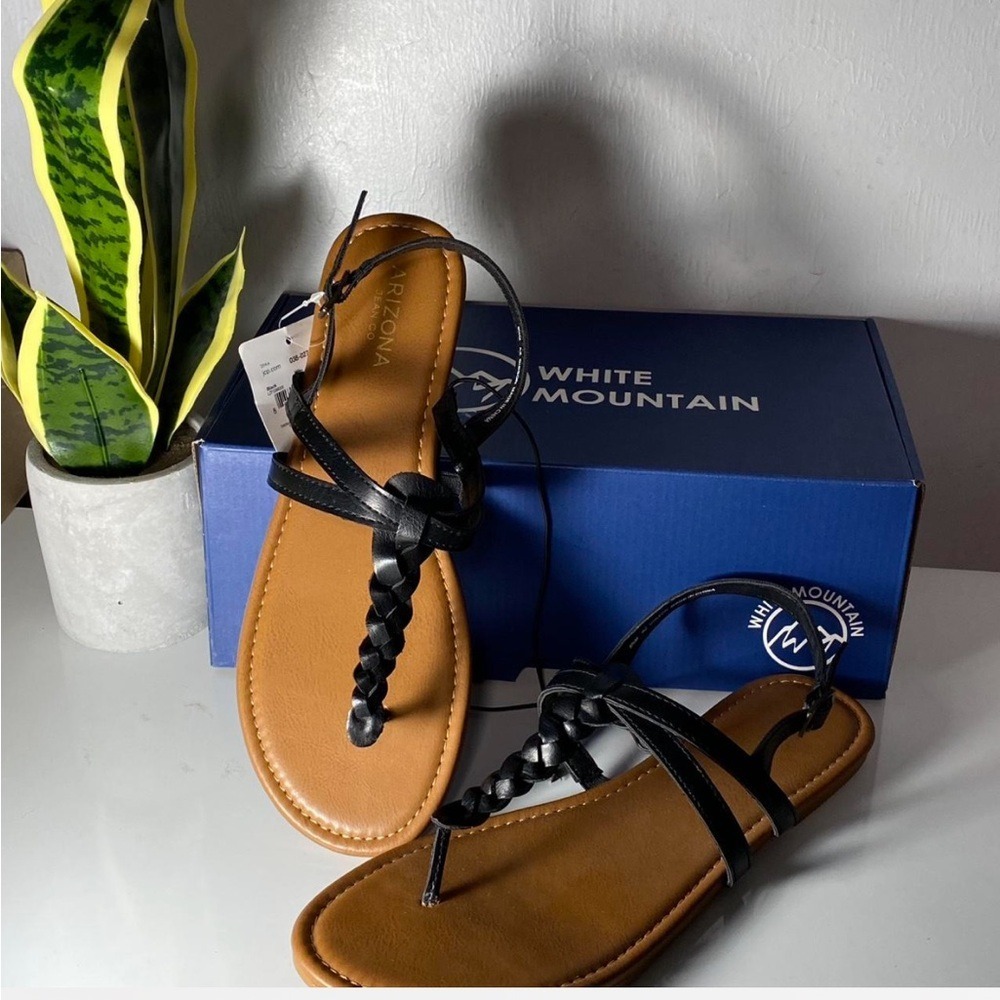 White Mountain Black and Tan‎ Braided Sandals